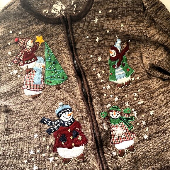 VINTAGE SNOWMAN CHRISTMAS JACKET BROWN PLUS 2X - Picture 6 of 12